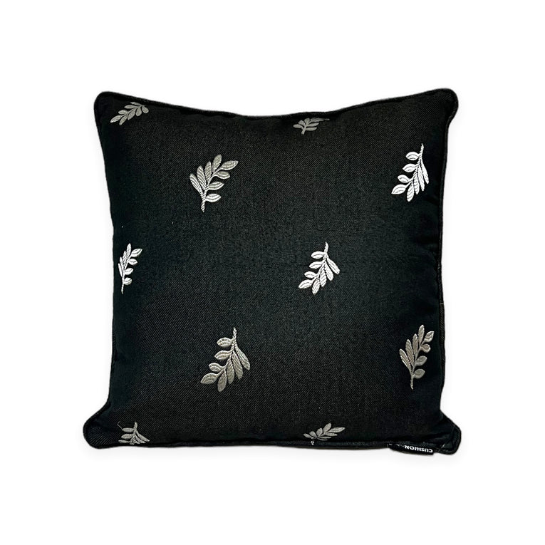 Silver Leaf Black Cushion